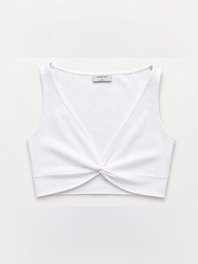 Babaton White Twist-Front Cropped Tank